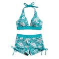 thumbnail image 3 of Fmbrln Swimsuits for Women 2 Piece with Boyshorts Fashion Floral Print Bikini Sets Trendy Halter Back Tie Modest Bathing Suits, 3 of 9