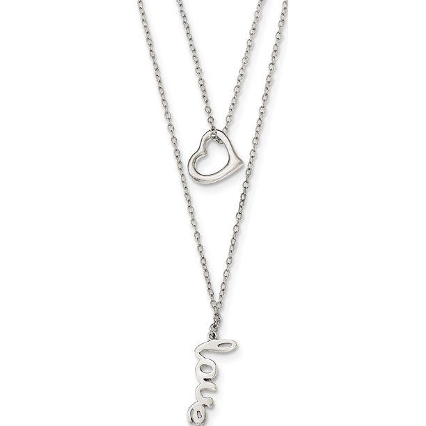 925 Sterling Silver Poli LOVE with Heart 2-Strand Collier