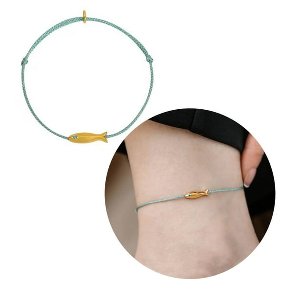 AOOOWER Minimalist Gold Fish Charm Bracelet Blue Silk Thread Woven Bracelet Jewelry