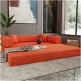 thumbnail image 3 of JERFIT Convertible Sofa Bed for Small Spaces, 2-Seater Velour Futon Couch with Pillows, Tangerine Orange, 3 of 5