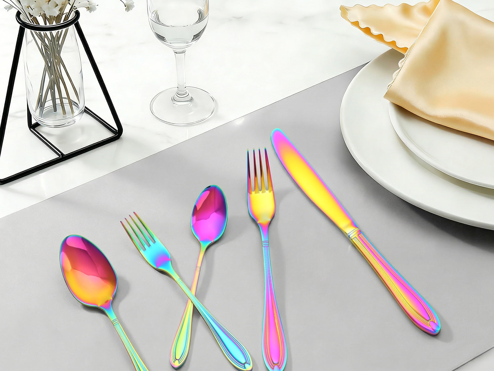 Unique Bargains 20 Pieces Stainless Steel Flatware Silverware Set Colorful