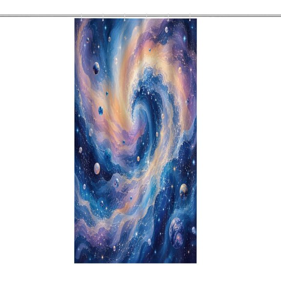 RKSupls Waterproof Shower Curtain, Cosmic Galaxy Planet Wave Polyester Shower Curtain with Hooks for Chic Elegant Home Bathtub Bathroom Decor Washable
