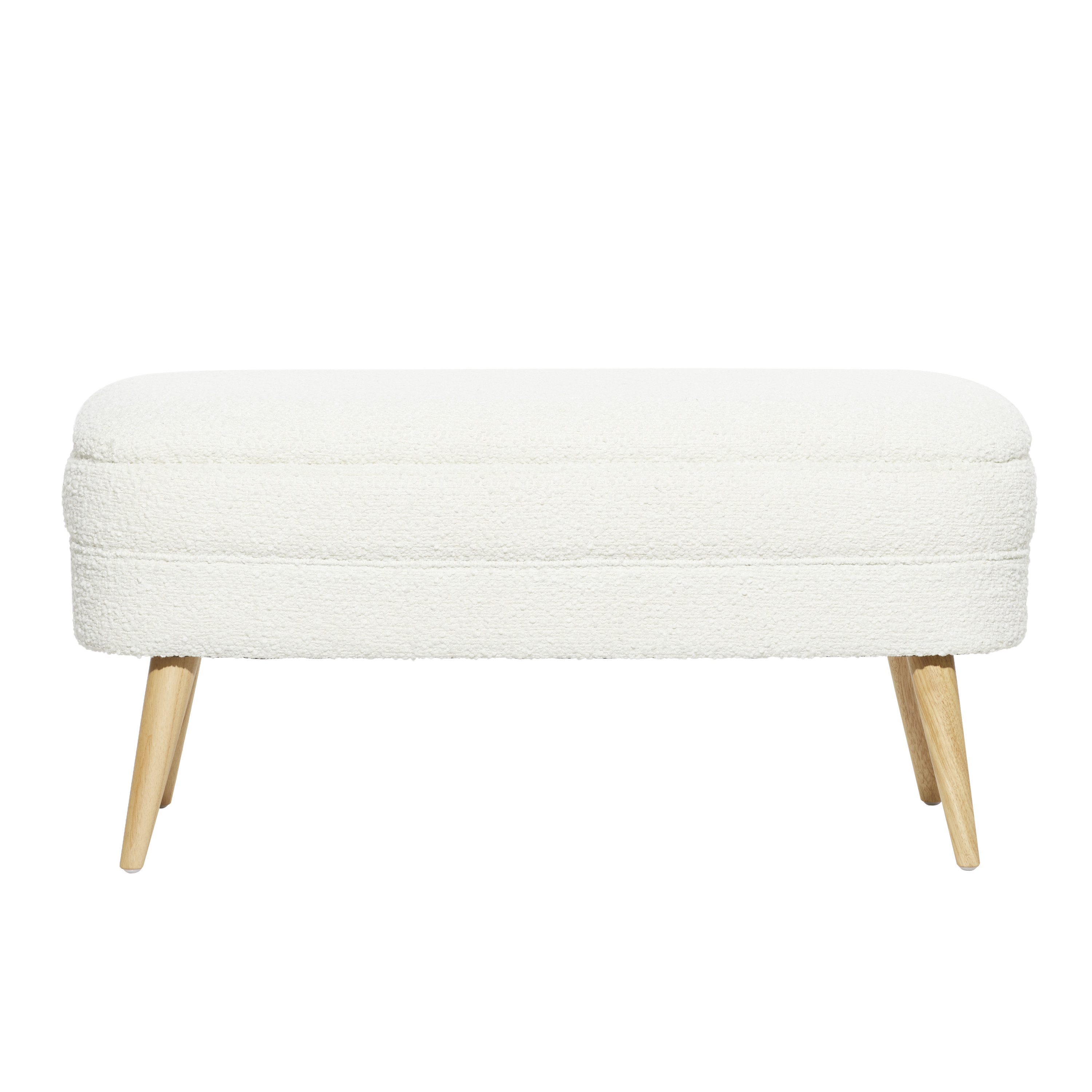 DecMode Polyester Rounded Upholstered Boucle Storage Bench with Wood Legs, White