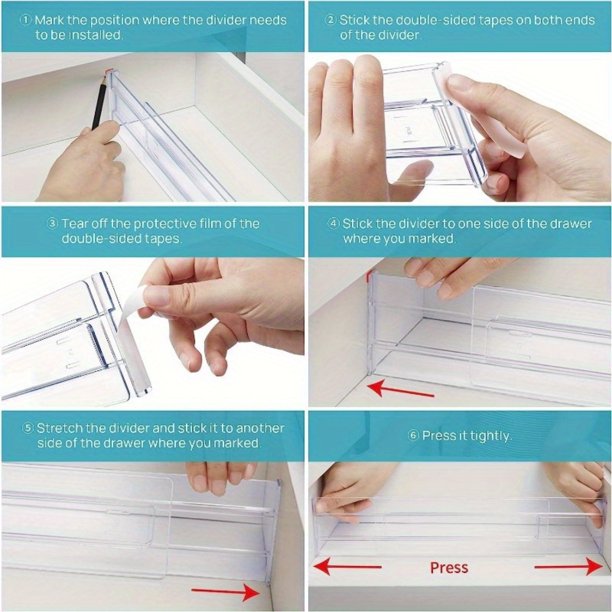 Organizadores divisores de cajones ajustables de plástico transparente SHAOSZC, 4 unidades (paquete de 8), extensibles. Ideales para ropa, utensilios de cocina y artículos de oficina. Se adaptan a