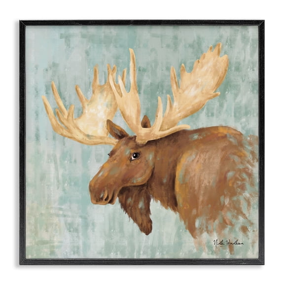 Stupell Industries Farmhouse Happy Moose Portrait Black Framed Giclee Art, 12 x 12, by Nidhi Wadhwa