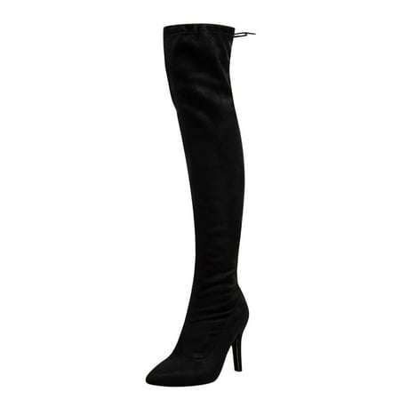 

Jungdeepe Fashion Autumn And Winter Women Over The Knee High Boots Pointed Toe High Heel Solid Color Black Suede Comfortable Sexy Style over The Knee Leather Boots for Women Size 12 Thigh Boots for