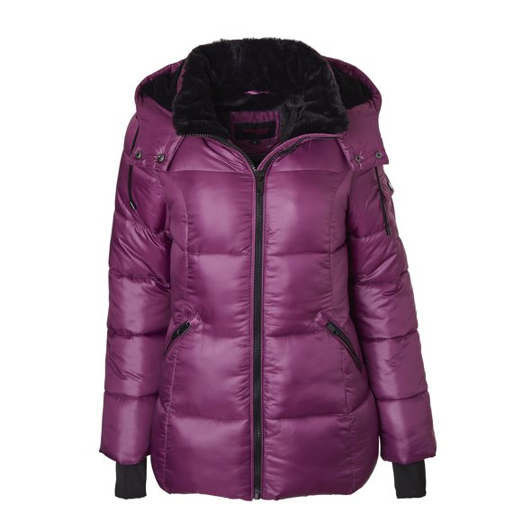 Sportoli Womens Winter Coat Hooded Plush Lined Quilted Warm Zip Up Puffer Jacket - Plum (Medium)