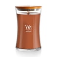 thumbnail image 1 of Cera de soja Candle WoodWick con forma de reloj de arena grande, calabaza, praliné, 1 of 6