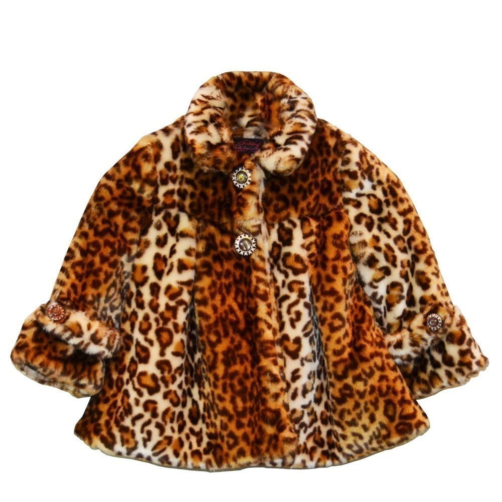 Little Girls Brown Leopard Faux Fur Coat 1T2T
