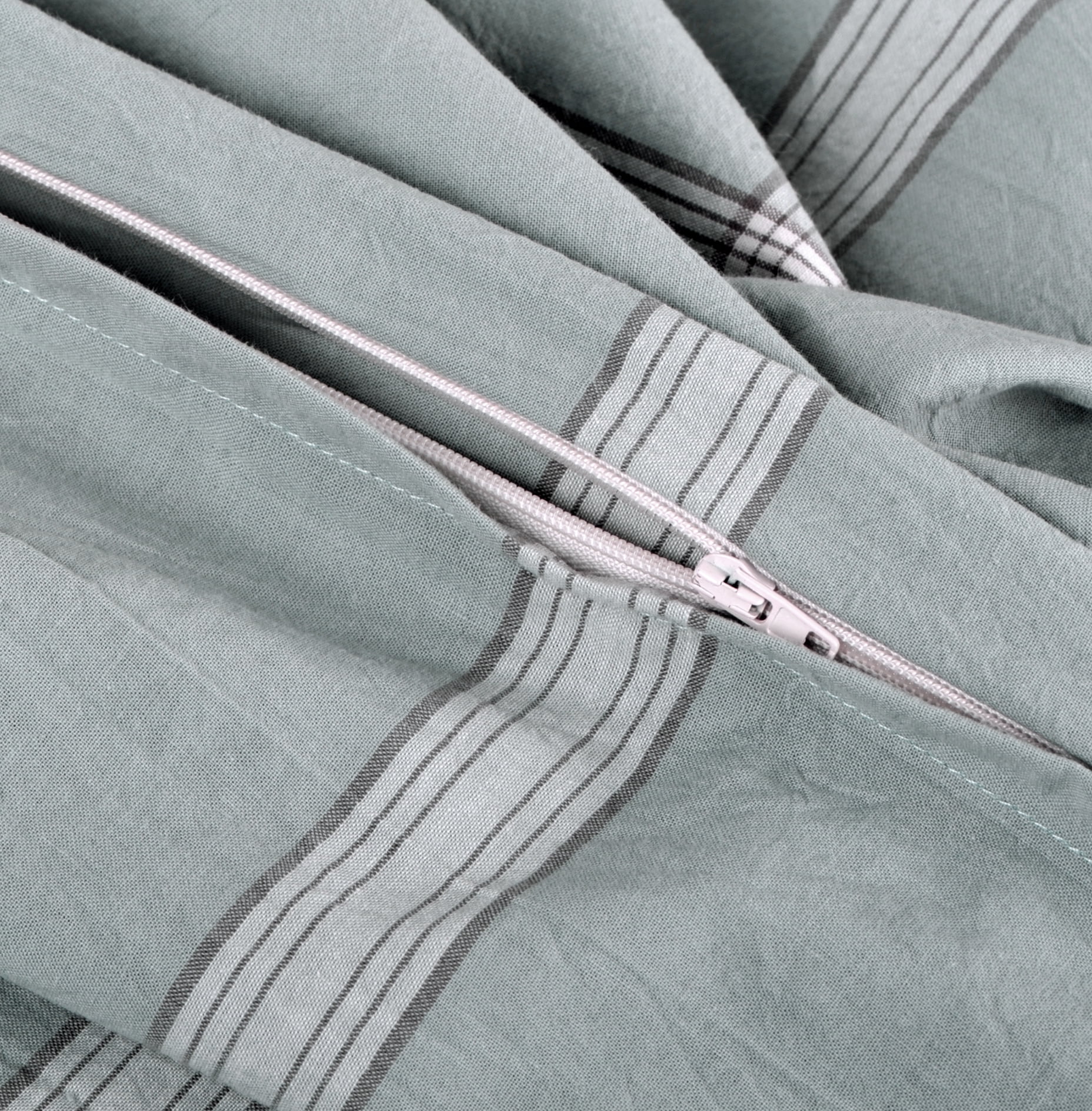 Home Soft Things 3 Piece Washed Cotton Duvet Cover Set, Windowpane, Blue, King (102" x 90")