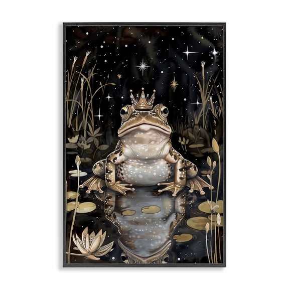Stupell Industries Regal Toad at Night Animals & Insects Painting Black Framed Art Print Wall Art, 12 x 18