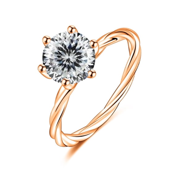 Dainty 1 Carat Rose Gold Moissanite Rings for Women Round Cut D Color VVS1 Twisted Lab Diamond Rings for Women 925 Sterling Silver Moissanite Engagement Ring for Women