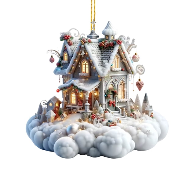 Adorno para árbol de Navidad | Decoración colgante de acrílico para las fiestas | Escena de cabaña en un pueblo invernal