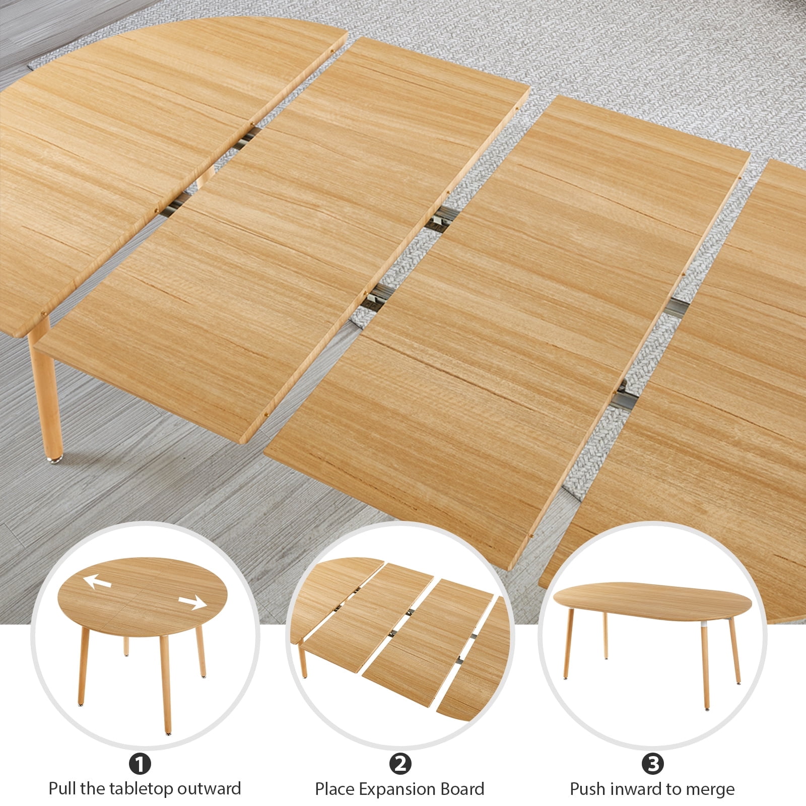 Lecut Expandable Dining Table, 39.3" Round Table to 70.8" Oval Dining Table, Wooden Farmhouse Kitchen Table with MDF Top, 4-8 Person Oak Dining Table for Home, Office