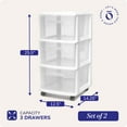 thumbnail image 4 of Homz Clear Plastic 3 Drawer Medium Home Storage Tower w/Wheels (2 Pack), 4 of 11
