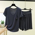 thumbnail image 2 of MGDXOX Women's 2 Piece Chest Pocket Short Sleeve Top & Ruffle Hem Shorts Pajama Set Soft Loungewear Sleepwear Gray XXXXL, 2 of 5