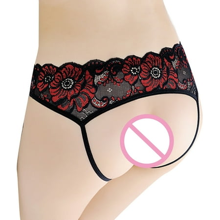 

FleinngHoz Women Floral Lace Crotchless Panties Embroidery Low Waist Open Butt G String Thongs