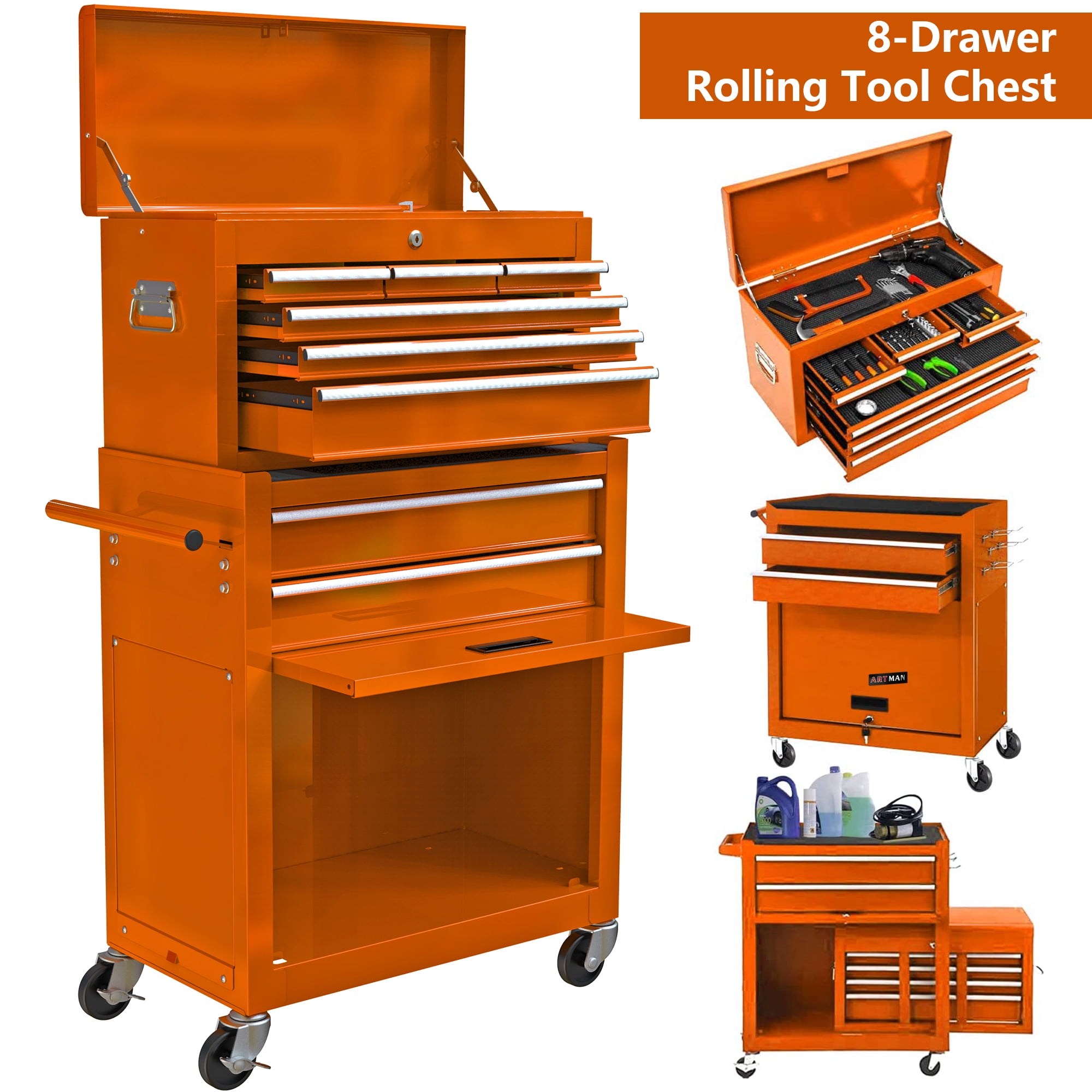 Rolling Tool Box with Wheels and 8 Drawers, High Capacity Rolling Tool