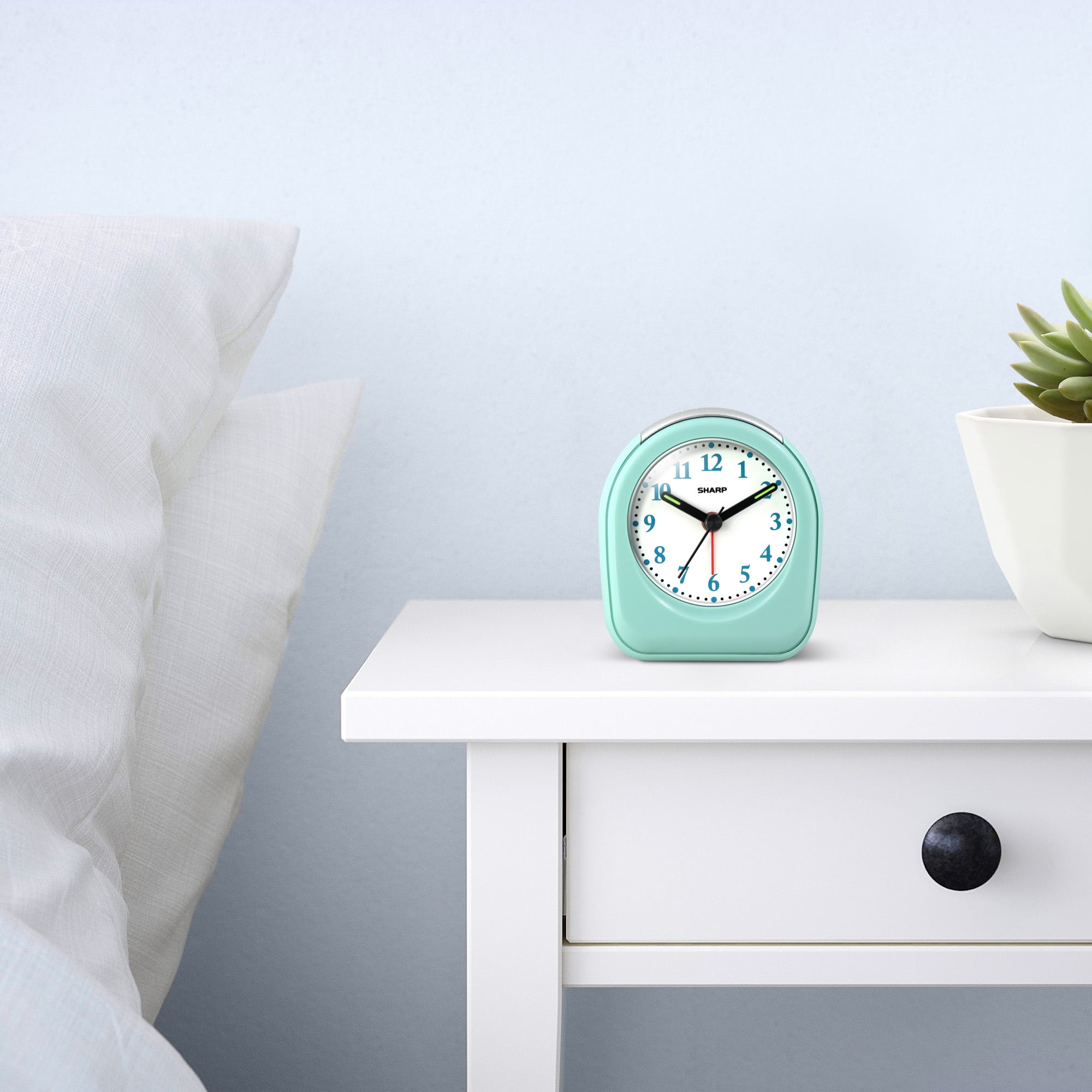 (2 pack) SHARP Quartz Analog Arch Alarm Clock, Mint, Battery Operated, Small, Travel Clock