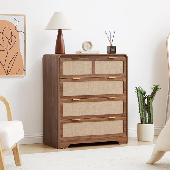 Mid Century Modern 4-Drawer Dresser Walnut Finish 15.7D x 29.5W x 35.4H