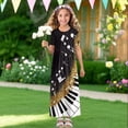 thumbnail image 4 of Uourmeti Girls Summer Dress Music Notes Piano Print Short Sleeve Round Neck Flowy Tiered Casual Long Maxi Dress with Pockets, Size 7-8 Years, 4 of 7