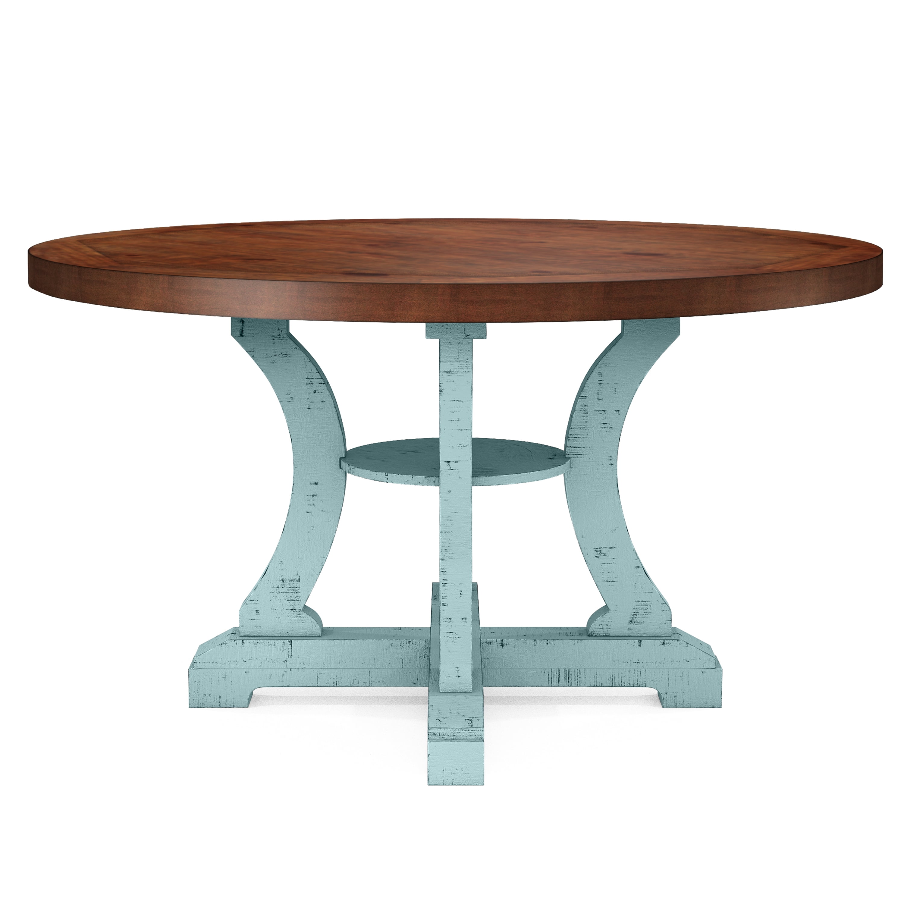 Furniture of America Feli Indoor Contemporary Round MDF Dining Table, Antique Light Blue/Dark Oak