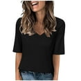 thumbnail image 2 of Wovix Womens Summer Tops Short Sleeve Crewneck Shirts Cute Trendy Tunic Casual Loose Blouses Daily Black M, 2 of 7