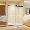 thumbnail image 2 of Frameless Double Sliding Shower Door 44-48 "W x 74" H, 5/16 "(8mm) Tempered Glass, Explosion Proof Film, Stainless Steel Handle, Square Tube Track, Brushed Nickel, 2 of 22