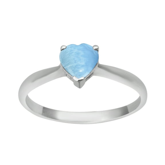 Dainty 925 Sterling Silver 5 MM Heart Larimar Women Valentines Day Gifts Stacking Ring