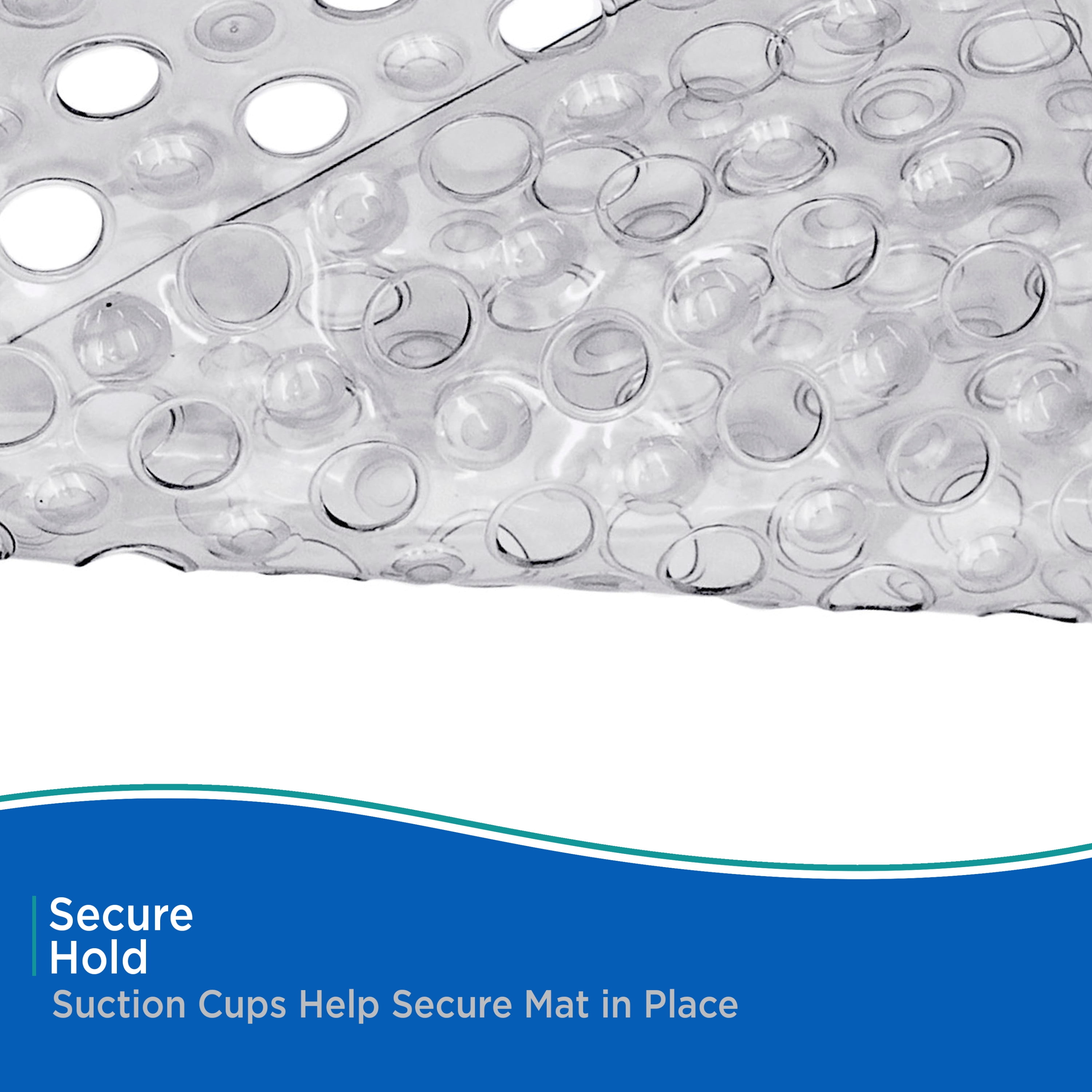 Kenney Vinyl Bath Mat with Suction Cups and Large Drain Holes, 27" x 14.5", Grey