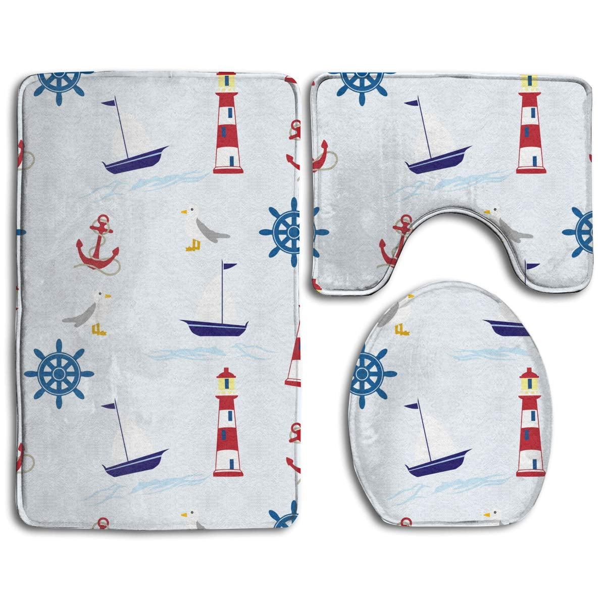 PUDMAD Sailboat Anchor Lighthouse Nautical Seagulls 3 Piece Bathroom