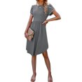 thumbnail image 2 of TRKIYQC Vestido Casual para Mujer Cuello Redondo Dividido Manga Corta Cintura Alta Dobladillo Curvo Vestidos de Color Sólido TRKIYQC moda, 2 of 5