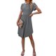thumbnail image 2 of VISgogo Vestido casual para mujer Cuello redondo Split Manga corta Cintura alta Dobladillo curvo Vestidos de color sólido VISgogo moda, 2 of 5