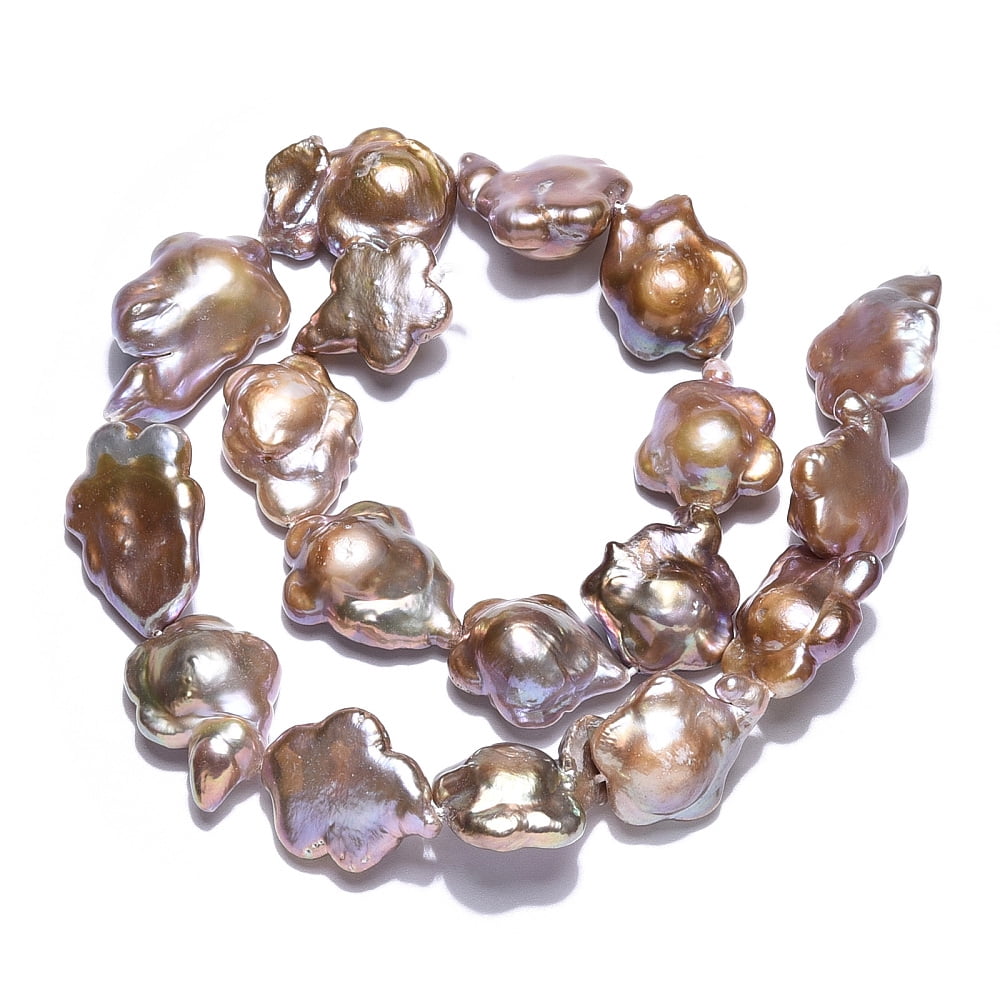 1Strand Baroque Natural Nucleated Keshi Pearl Beads Strands Cultured Freshwater Pearl Flower Rosy Brown 15~30x15~23.5x6~10mm Hole: 0.6mm about 18~24pcs/strand 14.96~15.75 inch(38~40cm)