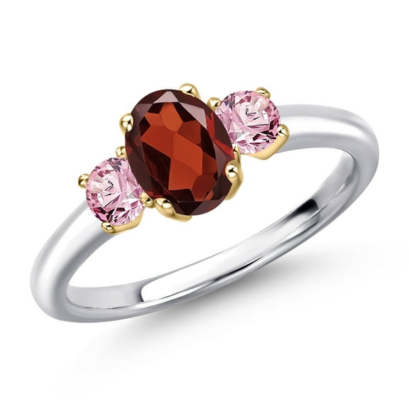Gem Stone King 10K Two Tone Gold Red Garnet and Pink Lab Grown Diamond Engagement Ring for Women | 1.23 Cttw | Oval 7X5MM | Gemstone January Birthstone | Size 5
