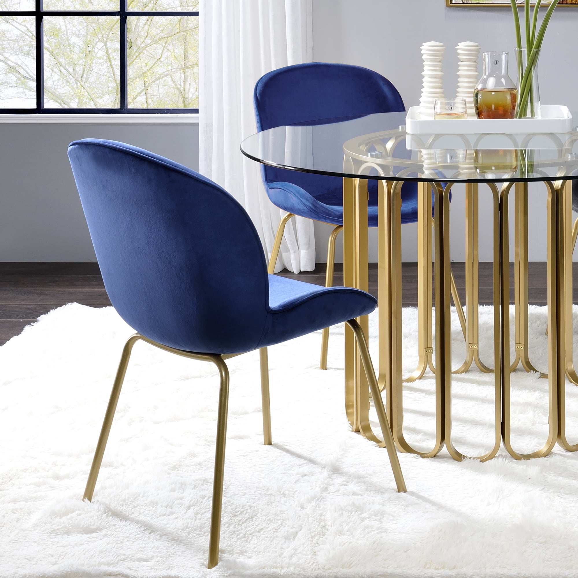 Luxurious Blue Velvet & Gold Metal High Back Side Chair