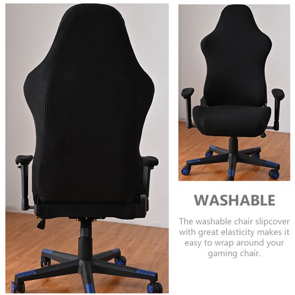 ETEREAUTY Washable Black Computer Chair Cover Set with Stretch Fabric and Armrest Protector for Office and Home Use