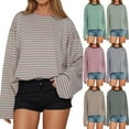 thumbnail image 5 of Ladies' New Colour-Blocked Oversized Vintage Top Round-Neck Long-Sleeved Loose-Fit Striped T-Shirt Playful Preppy Pullover,S,Red, 5 of 5