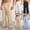 Black, variant on Men Wrap Belt Pleated Wide Leg Linen Pants Button Waistband Breathable Crinkle Fabric Loose Fit Beach Resort Vacation Casual Trousers White S