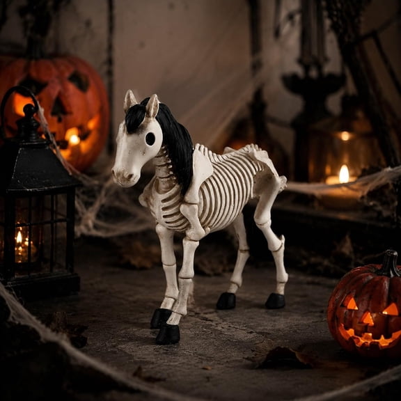 Skeleton Horse Resin Statue, Halloween Desktop Decor Creepy Farmhouse Figurine with Bone Texture, Gothic Shelf Mantel Party Decoration for Adults (k)