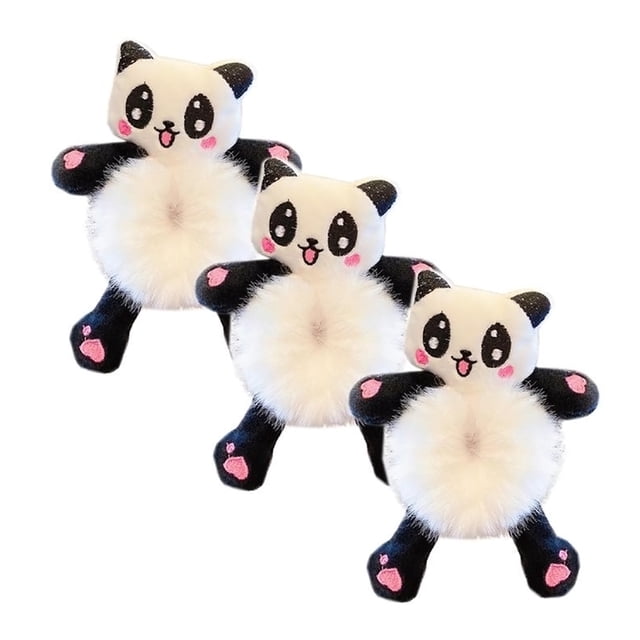Bandas anchas para cabello DonaPanda 3Pzas Panda Blanco/Negro Felpa Elástica.