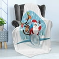 thumbnail image 4 of Christmas Soft Flannel Fleece Blanket, Reindeer and Santa Delivering Gifts on a Vintage Plane Winter Noel Illustration, Cozy Plush for Indoor and Outdoor Use, 70" x 90", Multicolor, by Ambesonne, 4 of 5
