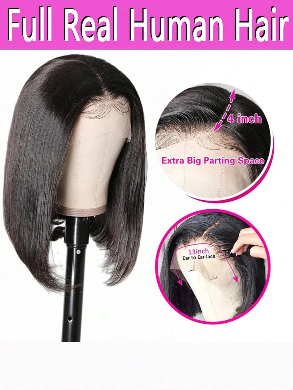13x4 Lace Front Wigs Human Hair Straight Bob  Human Hair Wigs Natural Black Color Brazilian Virgin Real Human Hair Wigs Extensions