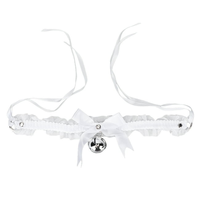 Collar gargantilla con cascabel con lazo, bonito y retro, con cascabel para cosplay, para mujeres y niñas, color blanco