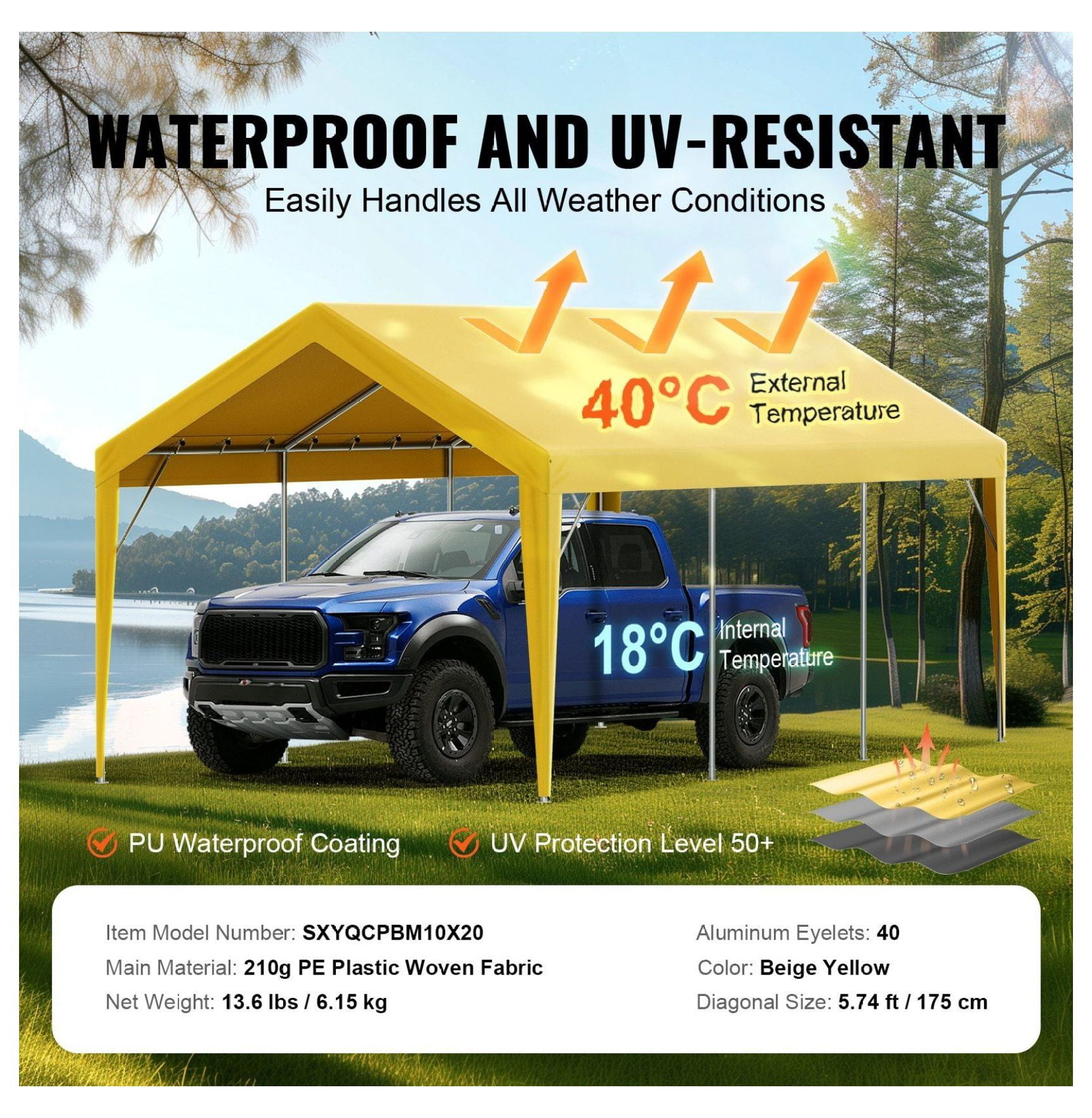 Carport Canopy Cover 10x20 ft, Waterproof UV Protection