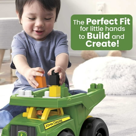 MEGA BLOKS Fisher-Price Building Toy Blocks John Deere Dump Truck (25 Pieces) for Toddler, Plastic