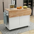 thumbnail image 5 of Xspracer Kitchen Cart with Rubber wood Drop-Leaf Countertop, Concealed sliding barn door adjustable height,Kitchen Island on 4 Wheels with Storage Cabinet and 2 Drawers,L52.2xW30.5xH36.6 inch, White, 5 of 17