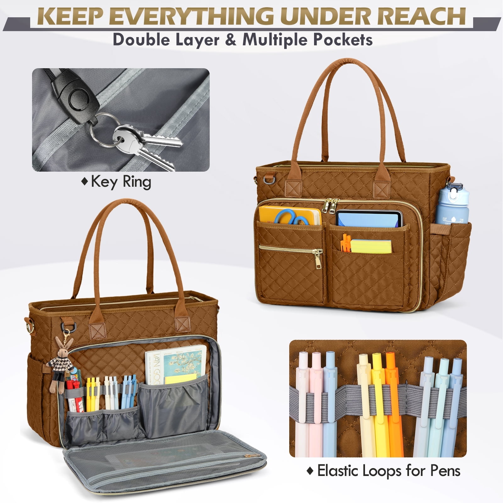 RAINSMORE Teacher Tote Bag 15.6 inch Laptop Bag for Women Work Bags Laptop Tote Nurse Bag Professional Computer Messenger with Insulated Pocket, Laptop Briefcase for Office, College, Nursing