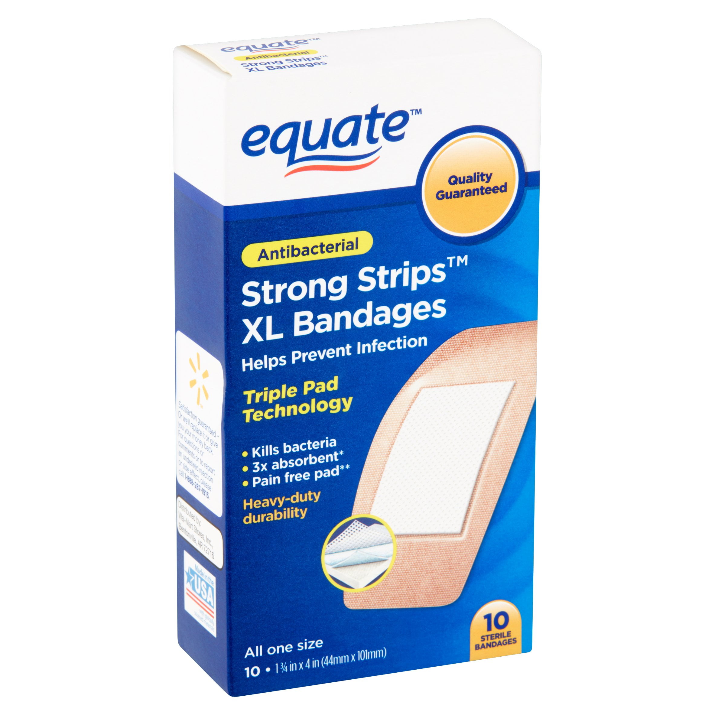 Equate Antibacterial Strong Strips Bandages, X-Large, 10 Count