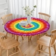 thumbnail image 3 of Colorful Rainbow Tie Dye Spiral Pattern Round Fitted Tablecloth with Elastic Edge,Dining Table Cover Waterproof,Outdoor Round Tablecloth for Camping,Dining,Indoor and Outdoor, 3 of 7